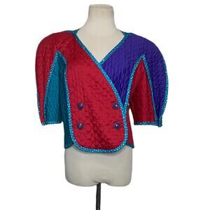 Jeanne Marc Vintage 80's quilted vibrant colors breast jacket size M
